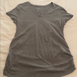 Maternity Shirred V-Neck T Shirt Gray